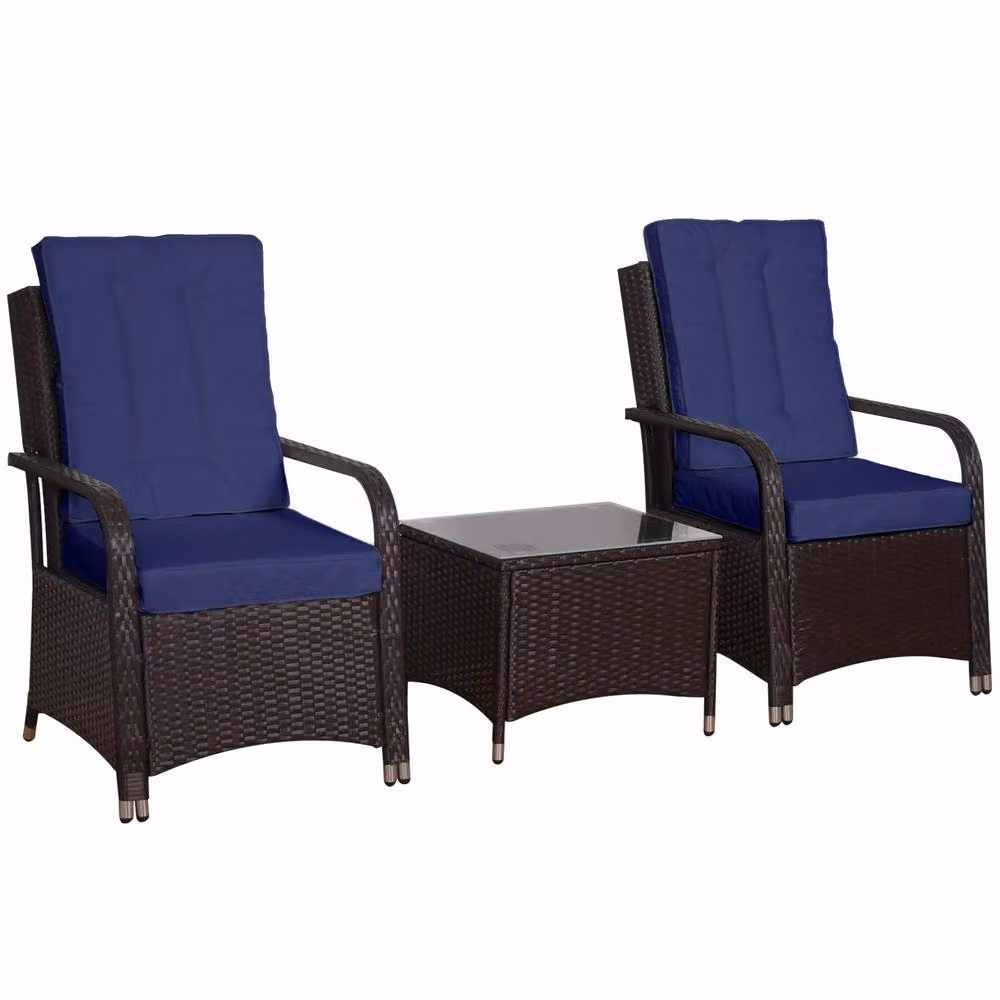 STILVORA 3-Piece Modern Bistro Set with Blue Furniture Cover and PE Rattan and Steel Construction – 4