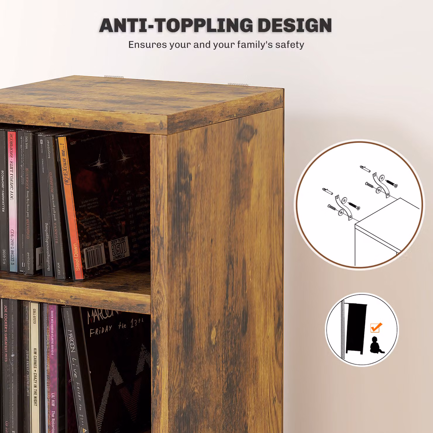 HOMCOM 204 CD Tall Narrow Media Storage Tower in Rustic Brown – 6
