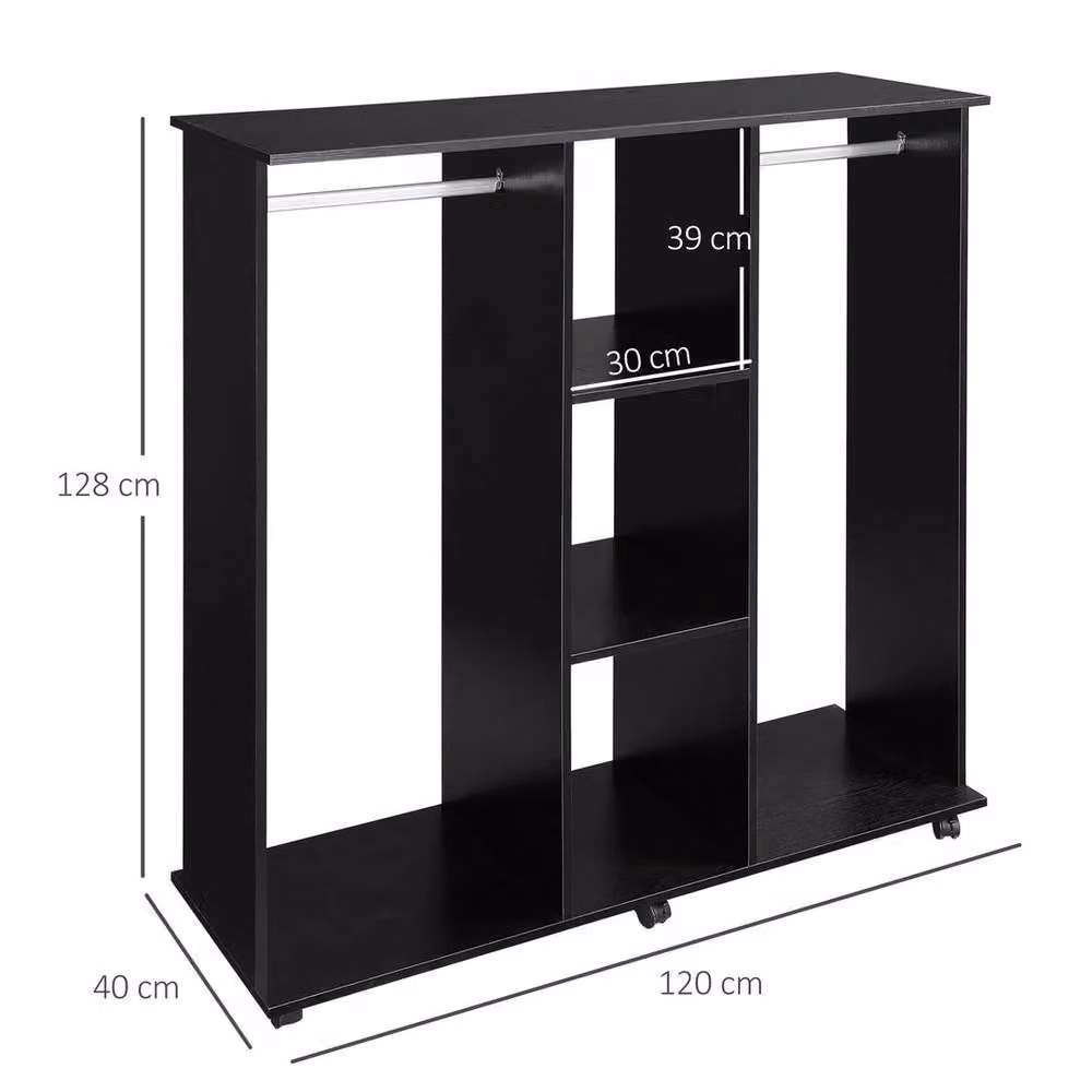 SPETLEK Mobile Double Open Wardrobe Clothes Hanging Rail in Matt Black, W/D/H: 120 x 128 x 60 cm – 2