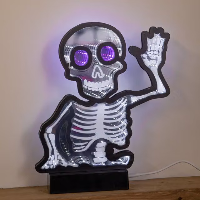 Samuel Alexander Halloween Skeleton Infinity Mirror with LED Lights, Black, White and Purple, W/D/H: 27.0 x 22.0 x 5.0 cm – 1
