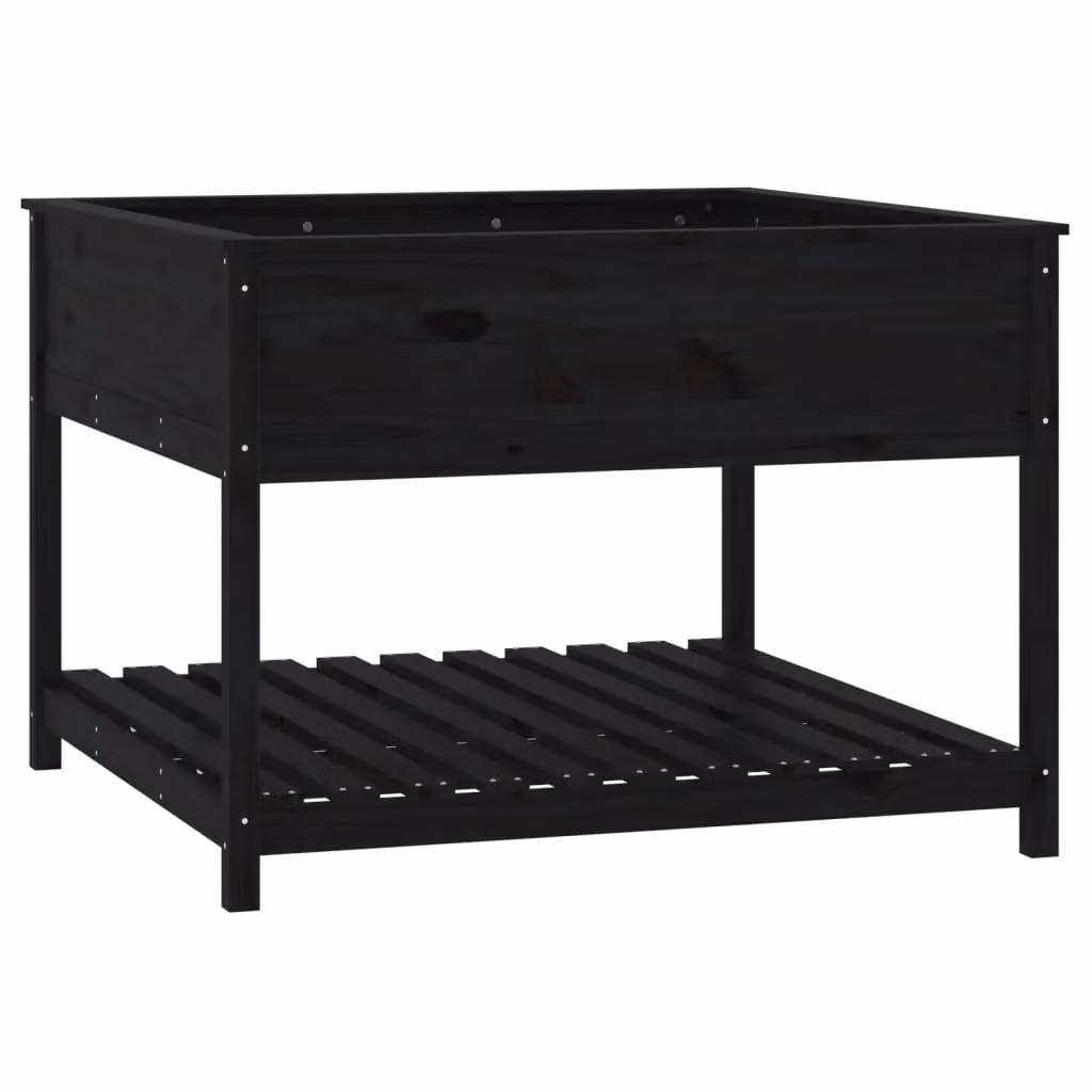 Berkfield Black Solid Wood Pine Raised Bed Planter with Shelf, W: 111.5 cm, D: 111.5 cm, H: 81 cm – 2