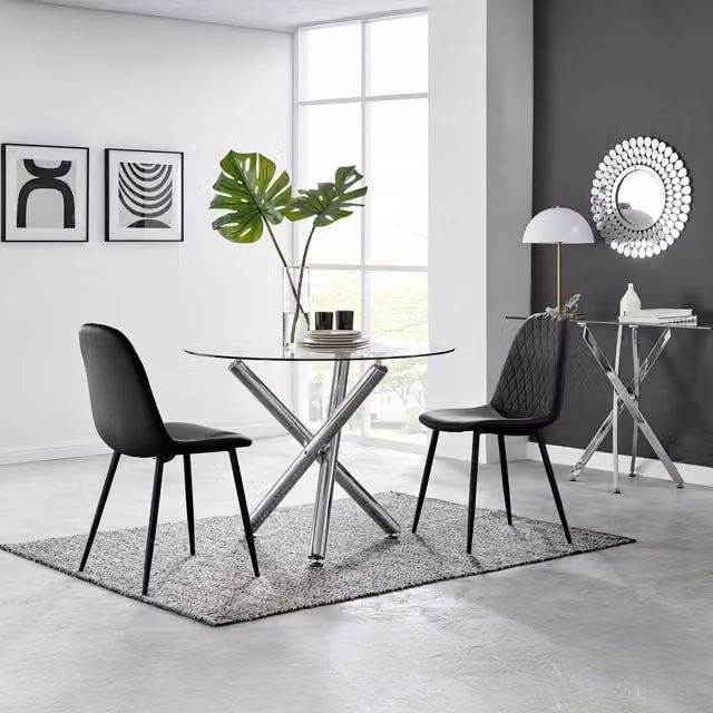 FurnitureboxUK Selina Round Glass Dining Table with Two Corona Black Leg Chairs – 1