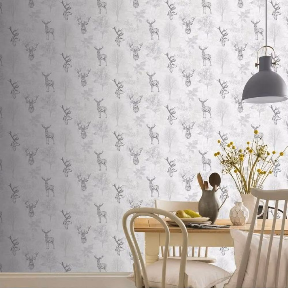 Arthouse Etched Stag Silver Nature and Botanical Wallpaper Roll – 2