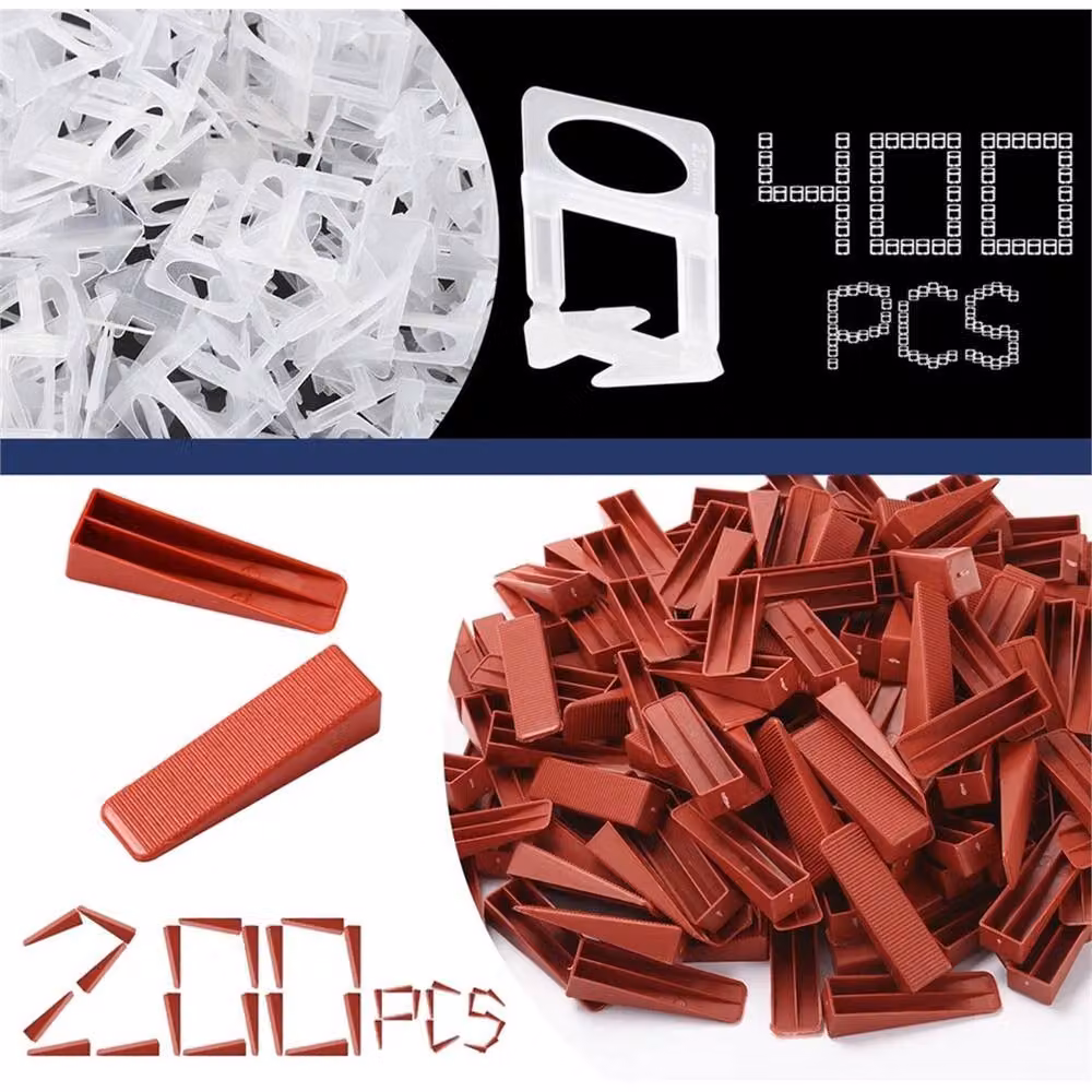 VOGREX 2mm Tile Spacer Kit with 400 Leveling Clips, Wedges and Plier in Red – 3