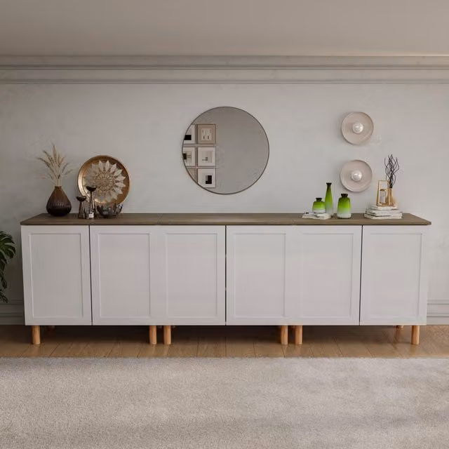 Decorotika Boli Modern Sideboard in White and Walnut, Width: 270 cm