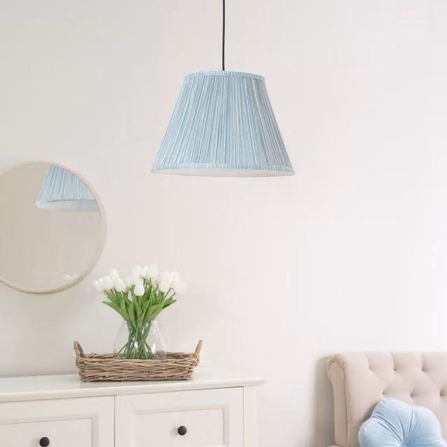 Laurenne Tapered Blue Pinstripe Pleated Easy Fit Large Lamp Shade in Blue