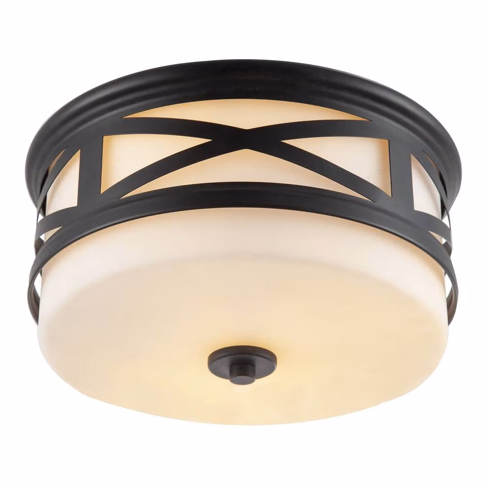 Happy Homewares Vintage and Classic Black Metal and Glass Round Ceiling Flush Light for Bathroom and Hallway – 2