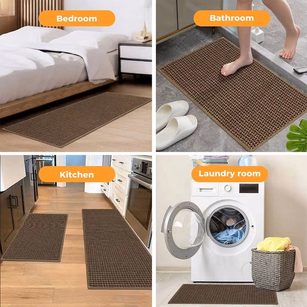 KORVIXA Non Slip Woven Rubber Kitchen Mat, 2 Pieces, Brown, W: 100 cm, L: 1000 cm – 3