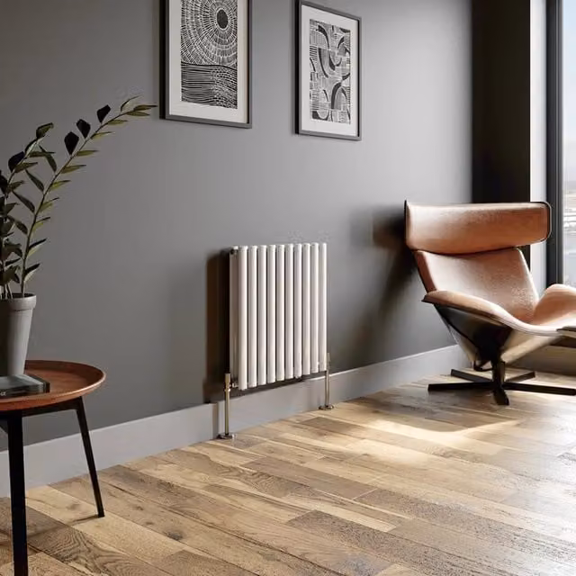 Temprazo Vertical Oval Tube Double Panel Designer Radiator in White, H: 180 cm, W: 48 cm, D: 60 cm