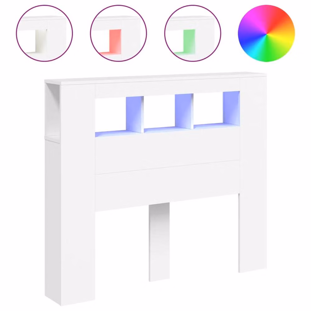 Berkfield Home LED Headboard in White, W/D/H: 120 x 18.5 x 103.5 cm – 2