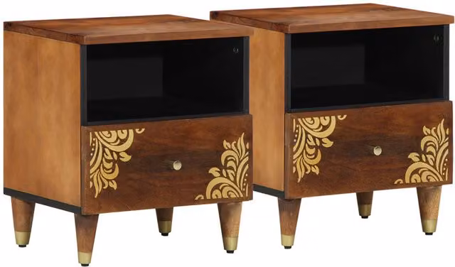 Berkfield Home Set of 2 Solid Mango Wood Bedside Cabinets in Brown, W/D/H: 40 x 33 x 46 cm – 1