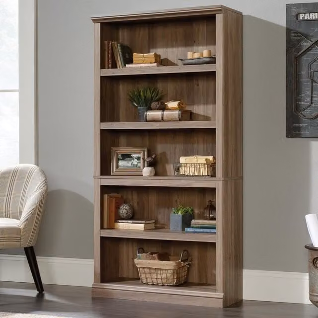 Teknik Barrister Home 5 Shelf Bookcase in Brown with Adjustable Shelves and Back Panel