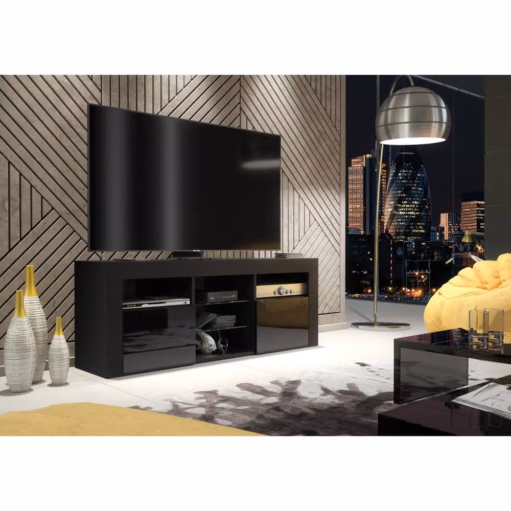 Mex Furniture LTD Pulse TV Unit in Black with Glossy Doors and LED Lights, W: 145 cm, H: 53 cm, D: 35 cm – 4