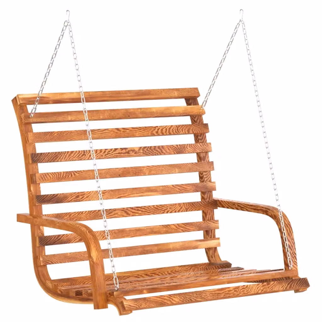 Berkfield Home Solid Bent Wood Swing Bench with Teak Finish in Brown, W/D/H: 126 x 63 x 92 cm – 2