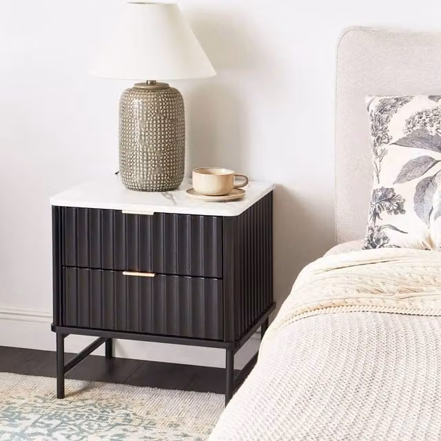 Wyld Haus Two-Drawer Bedside Table in Black with MDF and Metal Frame