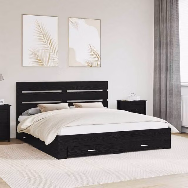 Berkfield Home Modern Bed Frame with Drawers in Black Oak, Engineered Wood, 180 x 200 cm