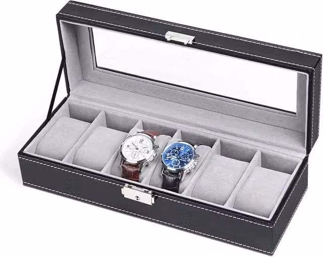 SPETLEK 6 Grid Watch and Jewellery Storage Display Case Organizer Box in Black – 1