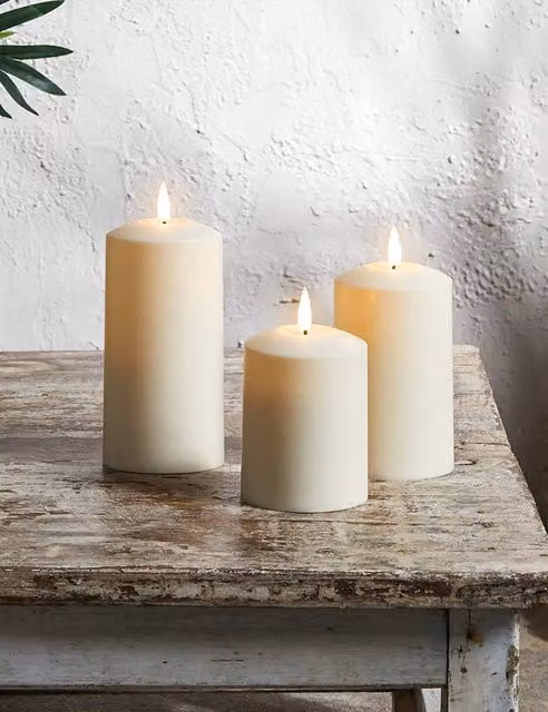 Lights4fun TruGlow Waterproof Outdoor Pillar Candle in White/Beige with Remote Control and Timer