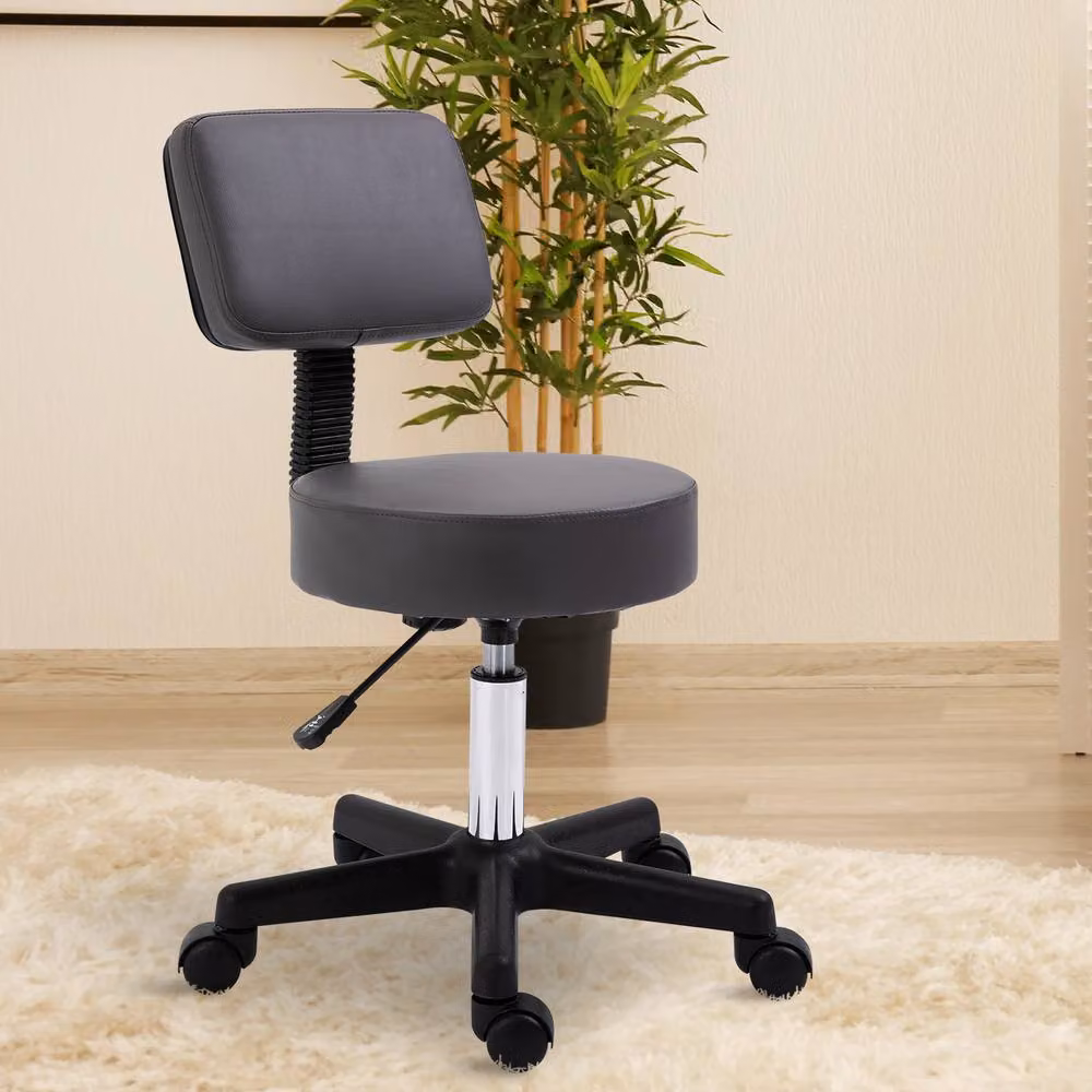 STILVORA Adjustable Height Salon Stool with Wheels in Grey – 3