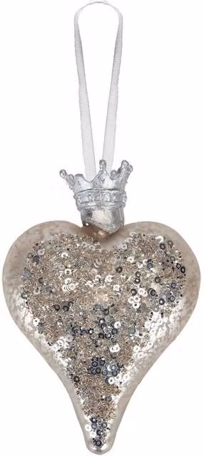VFM e-Store Silver Glass Hanging Heart Christmas Decoration, W: 13 cm, H: 9 cm