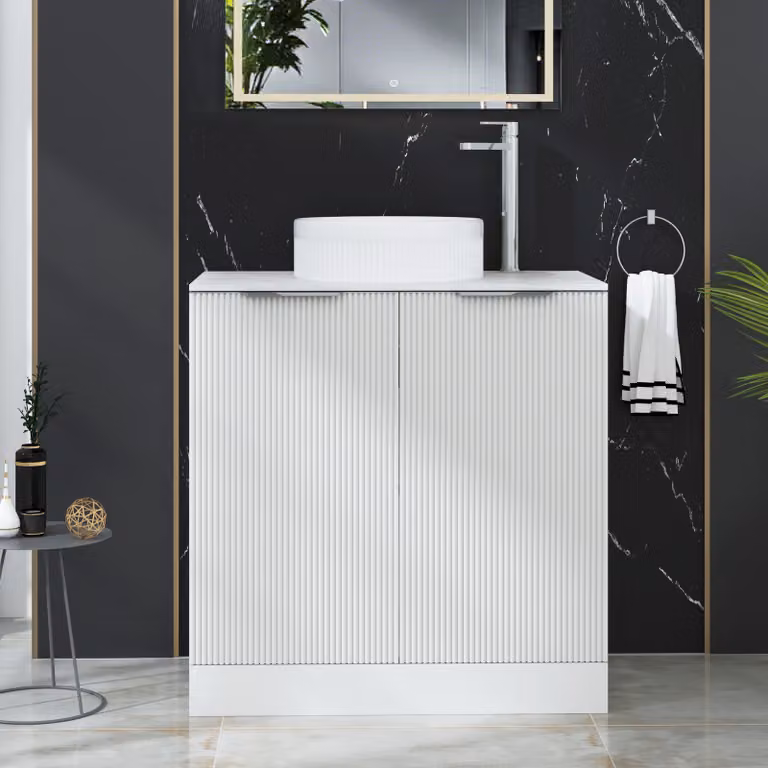 Royal Bathrooms Evora 800mm Matt White Fluted Floor Standing 2 Door Vanity Unit with Round Basin