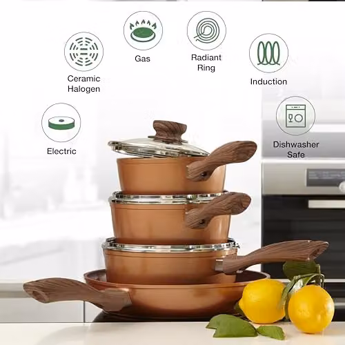 JML 6 Piece Non Stick Copper Stone Saucepan and Frying Pan Set with Lids – 4