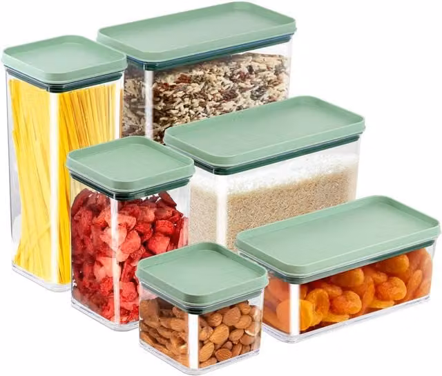 Geezy Set of 6 Airtight and Leakproof Plastic Food Storage Containers, BPA Free and Stackable, Green