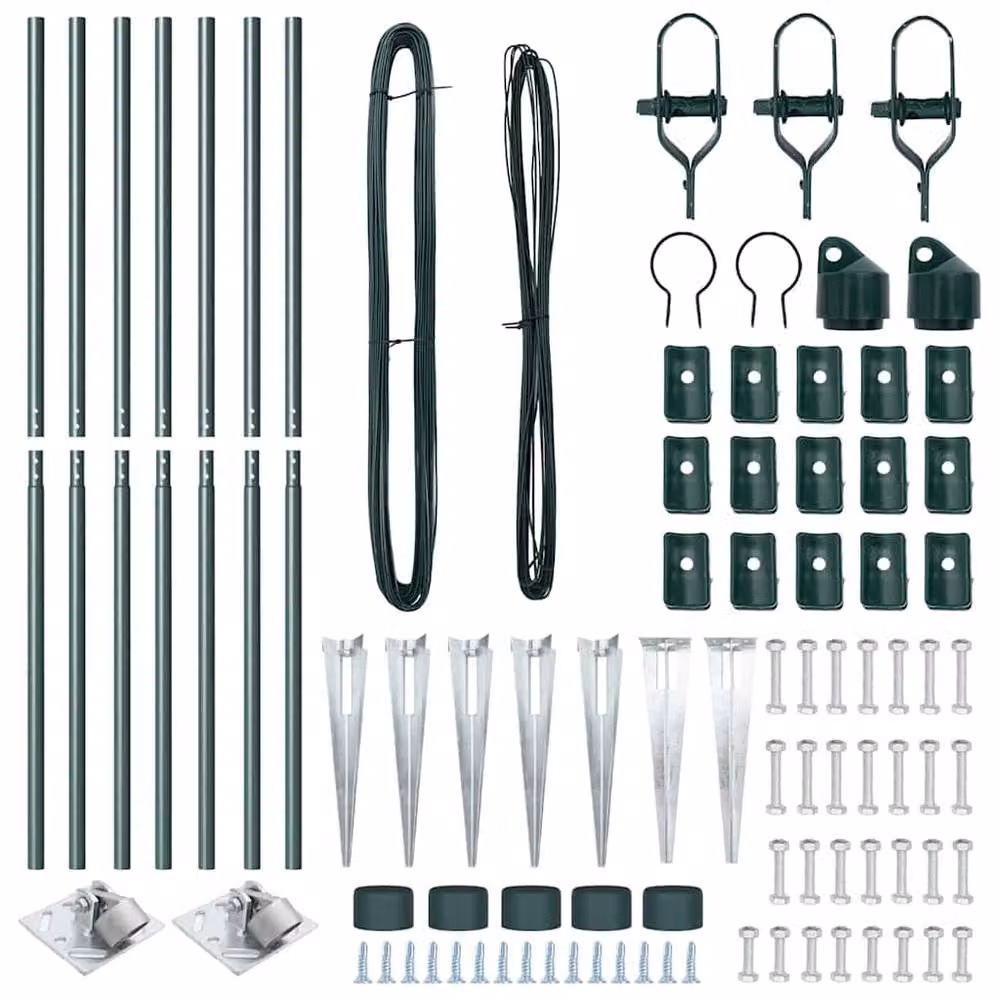 Berkfield Home Set of 14 Green Galvanised Steel Round In-Ground Fence Posts with Spike Set – 3
