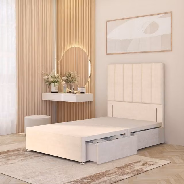 Somnior Beds Ltd Austin Velvet Upholstered Divan Bed Base with Drawers, W/D/H: 140 x 200 cm