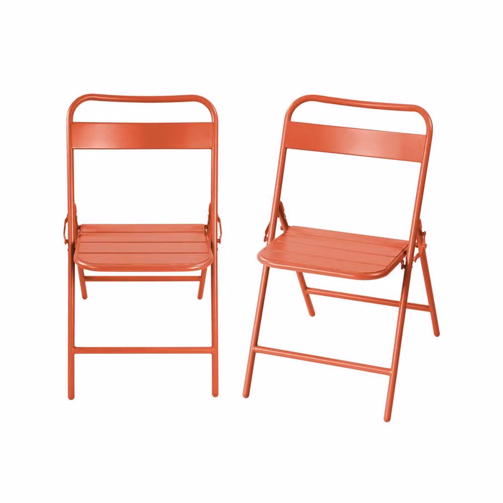 sweeek Set of 2 Stackable Folding Steel Garden Chairs in Terracotta – 2