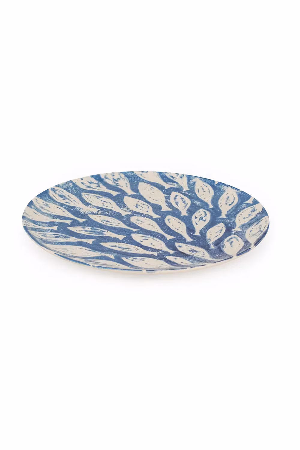 BlissHome Creatures Ceramic Round Platter with Blue Fish Shoal Design, Diameter: 37 cm – 2
