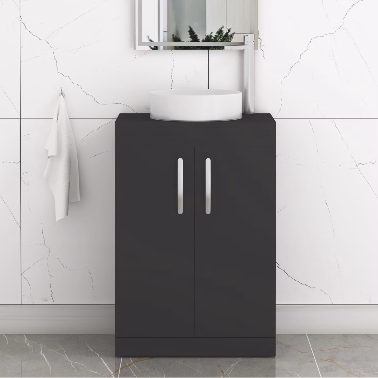 Royal Bathrooms Turin Matt Black Floor Standing 2 Door Bathroom Vanity Unit