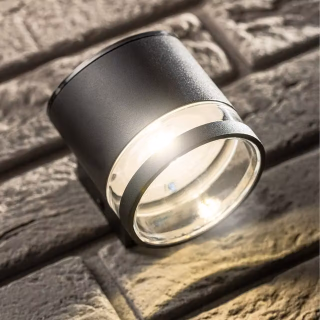 CGC Freddie Black Solar Modern Outdoor Wall Lamp with Aluminium and Glass Construction