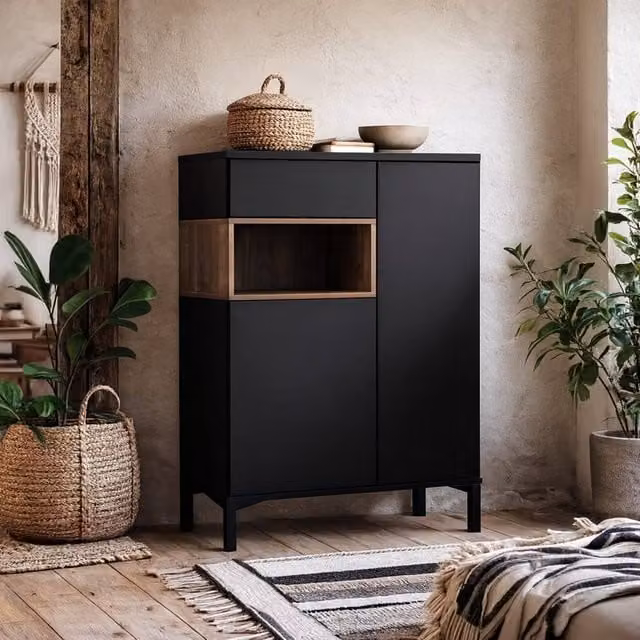 Wyld Haus Indigo Sideboard in Black and Walnut with 2 Doors and 1 Drawer – 1