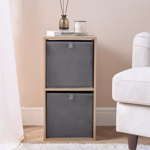OHS Set of 2 Foldable Matte Velvet Cube Storage Boxes in Grey, W/D/H: 27.0 x 27.0 x 27.0 cm – 2