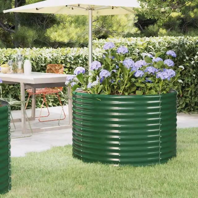 Berkfield Home Garden Green Powder-coated Steel Raised Bed W/D/H: 100 x 100 x 68 cm