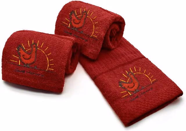 Velosso Red Cotton Tea Towel with Chicken Embroidery