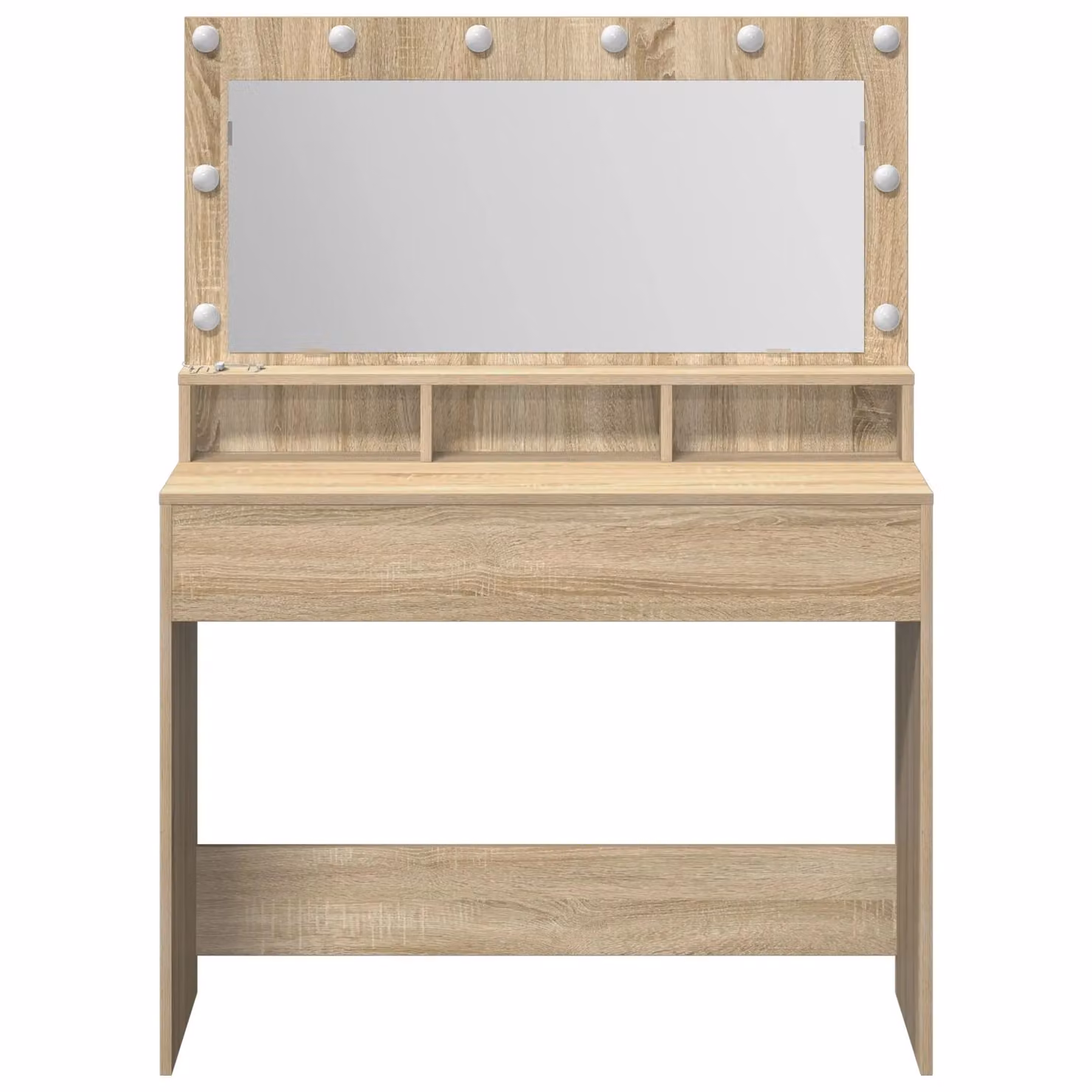 Berkfield Home Modern Dressing Table with Hollywood LED Lights in Sonoma Oak Brown, W: 100 cm, D: 41 cm, H: 135 cm – 2