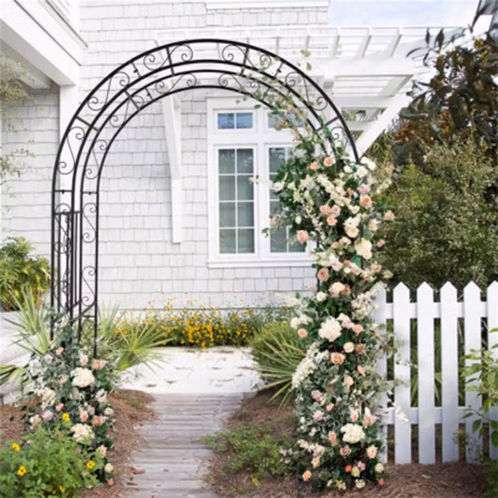 NESTLUNE Shabby Chic Metal Garden Arch Pergola in Black, W/D/H: 100 x 15 x 213.36 cm – 2