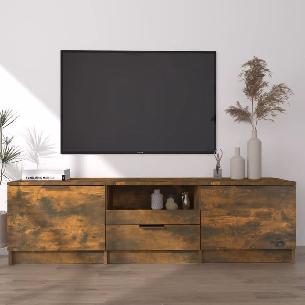 Berkfield Home Modern Smoked Oak TV Cabinet in Brown, W/D/H: 140 x 35 x 40 cm – 2