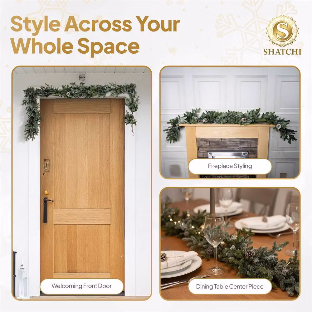 Shatchi Green Cypress Pine Garland with Realistic Pine Cones, 180 cm – 6