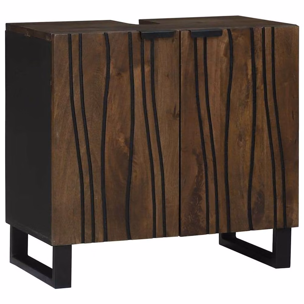Berkfield Home Modern Mango Wood Bathroom Sink Cabinet, Brown, W: 62 cm, D: 33 cm, H: 58 cm – 3