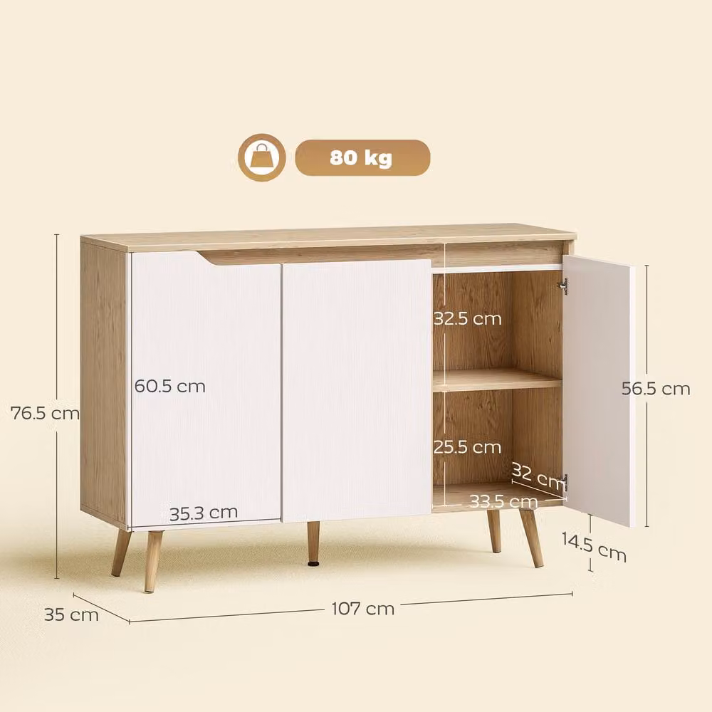 STILVORA Minimalist White Sideboard Storage Cabinet with 3 Doors and Adjustable Shelves – 2