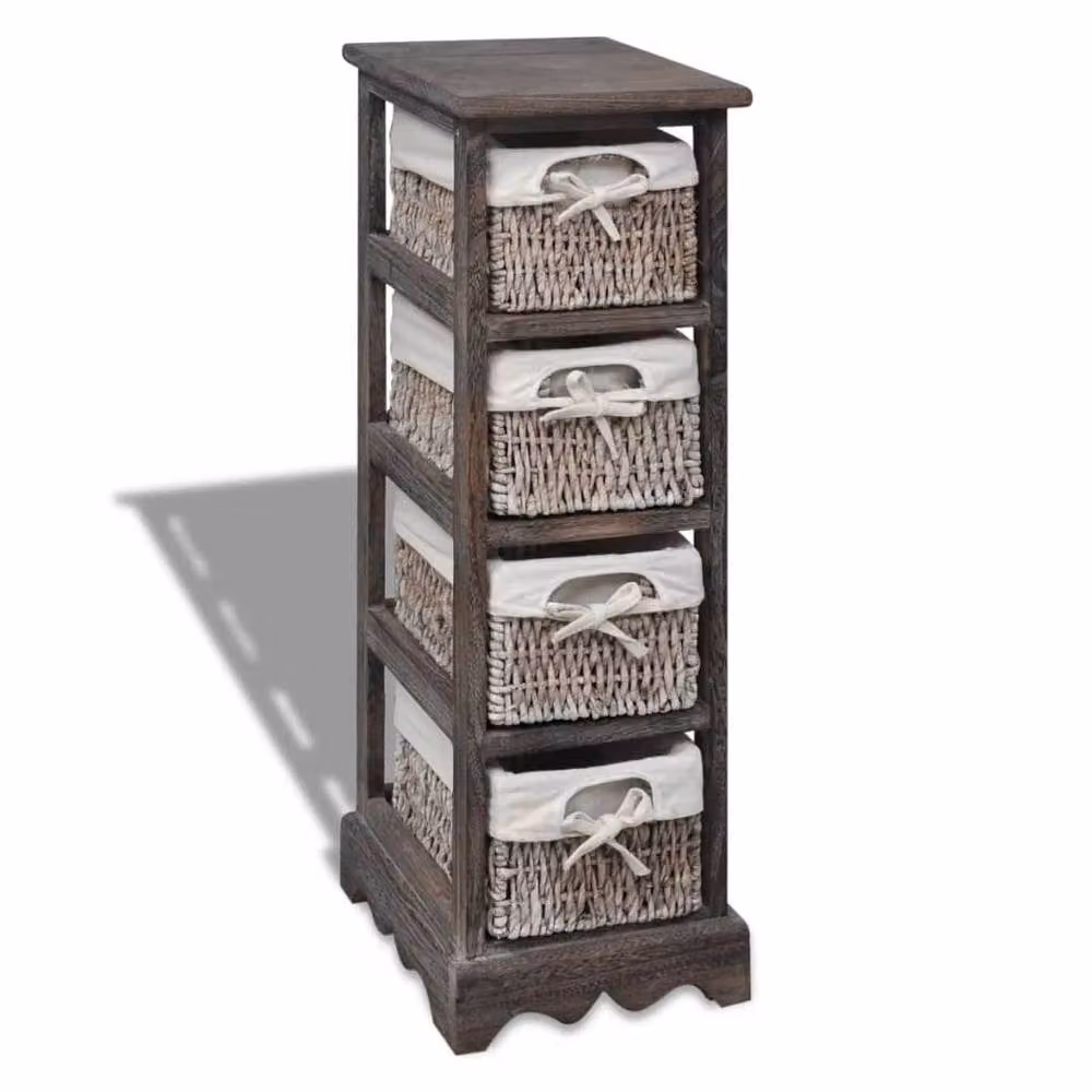 Berkfield Home Wooden Storage Rack with 4 Brown Woven Baskets – 2