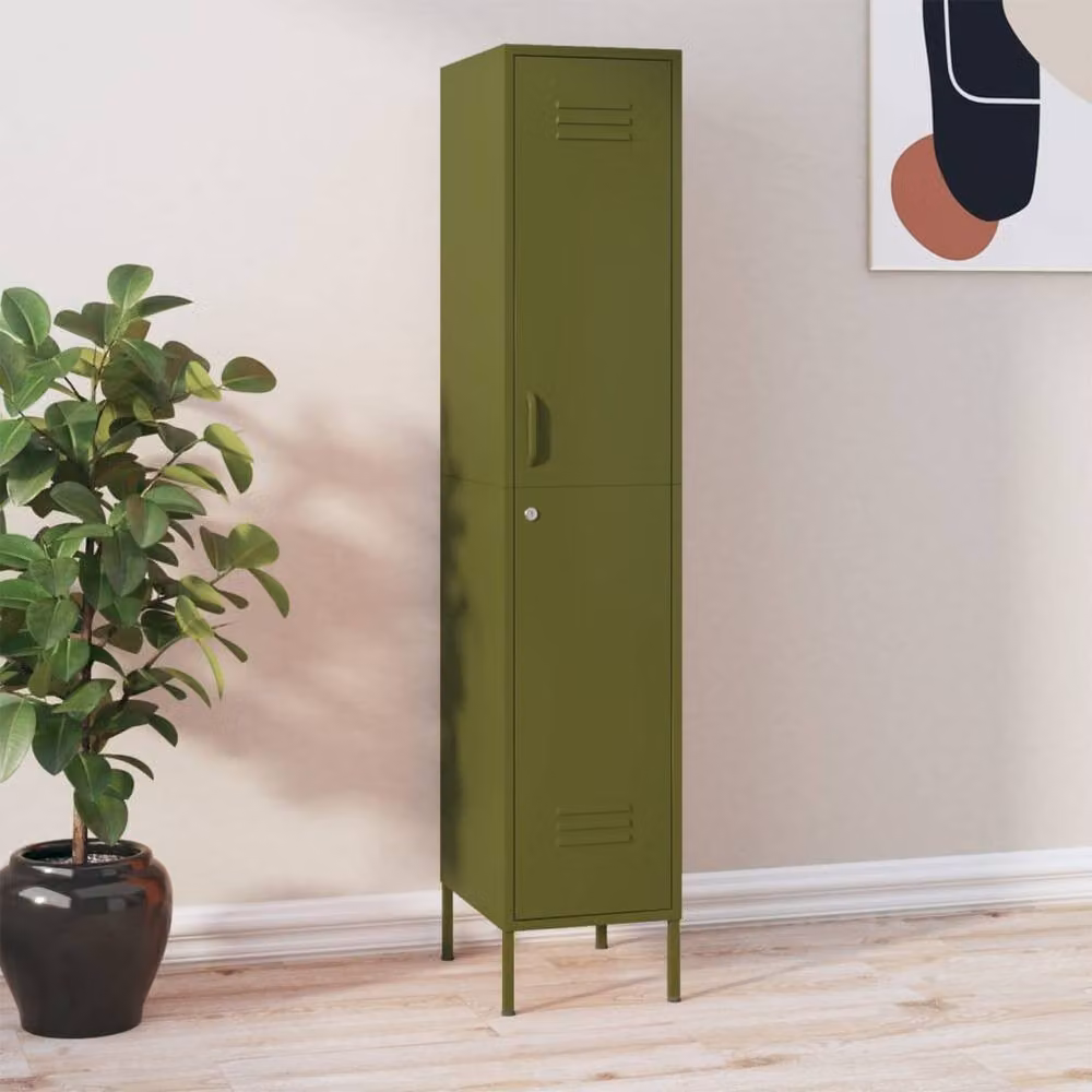 Berkfield Home Steel Locker Cabinet in Matt Olive Green, W/D/H: 35 x 46 x 180 cm – 2