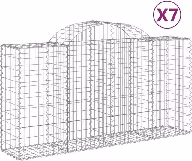Berkfield Home Arched Gabion Baskets, 7 Piece Set, Silver Galvanised Steel, W: 200 cm, D: 50 cm, H: 100-120 cm – 1