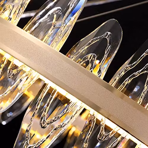 WDW Ring Chandelier in Gold and Transparent Crystal with Dimmable LED and Remote Control – 3
