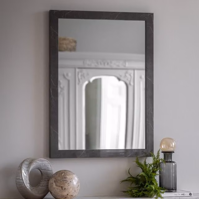 Terrys Romano Modern Rectangular Wall Mirror in Marbled Grey, W: 57 cm x H: 77 cm