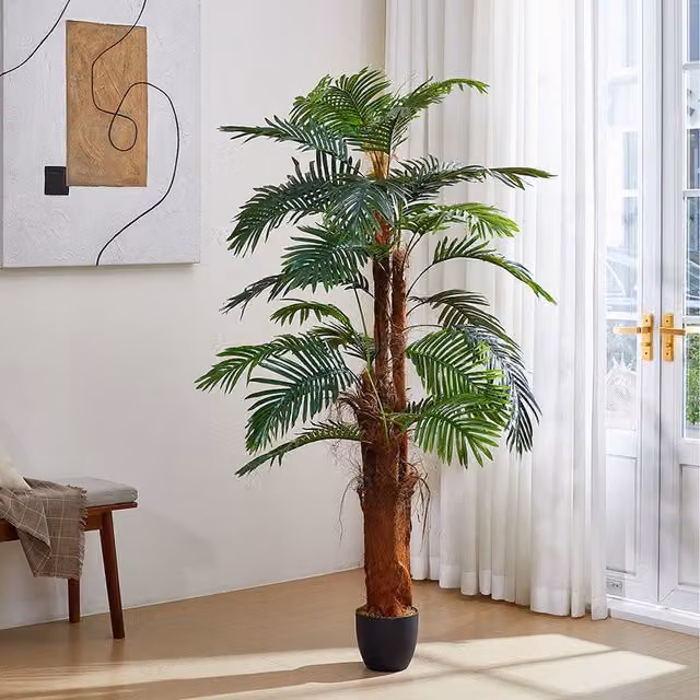 Lifeideas Decorative Artificial Cycas Palm Tree with Pot in Green, Brown and Black