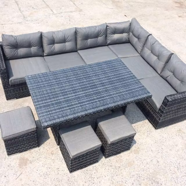 Furniture One 9 Seater Rattan Garden Corner Sofa Conversation Set with Cushions in Grey